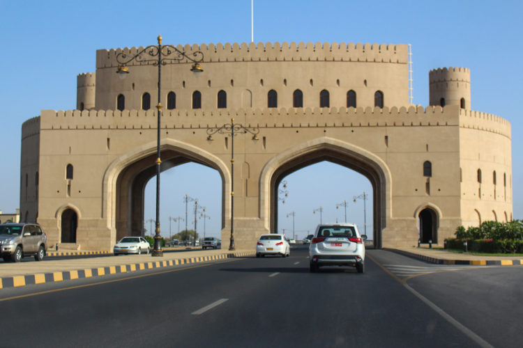 Impressive Arabic style gate over the highway near Muscat