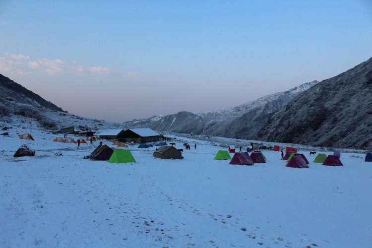 Tents pitched at Goechala in Sikkim