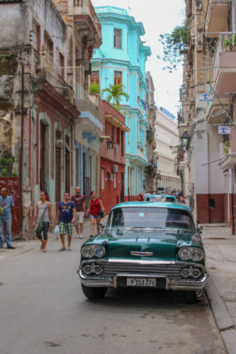 Green vintage car in Havana
