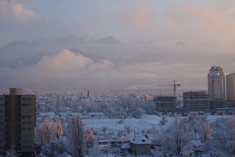 Almaty covered in snow in the winter