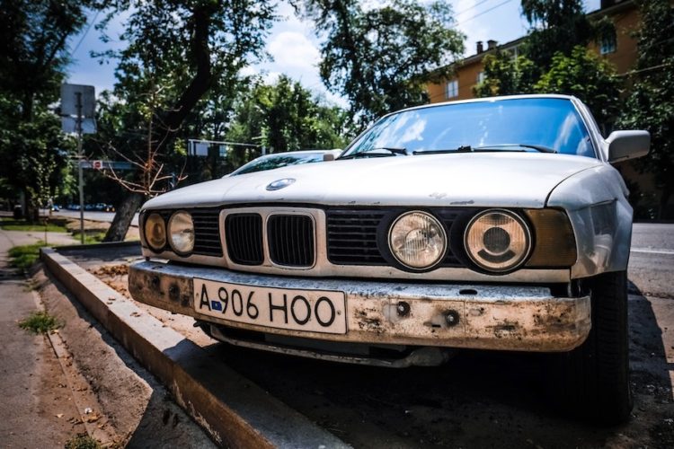 Front-of-an-old-BMW-car-in-Kazakhstan