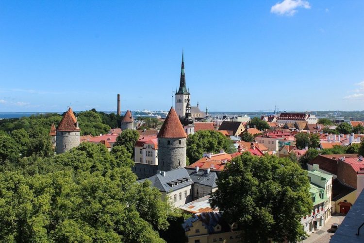 View of the towers, spires, and rooftops of Tallinn Old Town from Toompea Hill