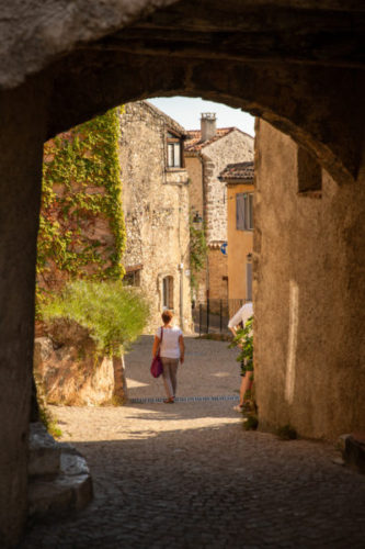 Winding medieval streets and stone passageways in the centre of Tourtour