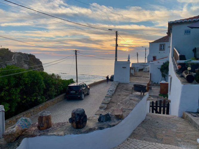 View of the sea from the terrace of my rented house in Azenhas do Mar at sunset