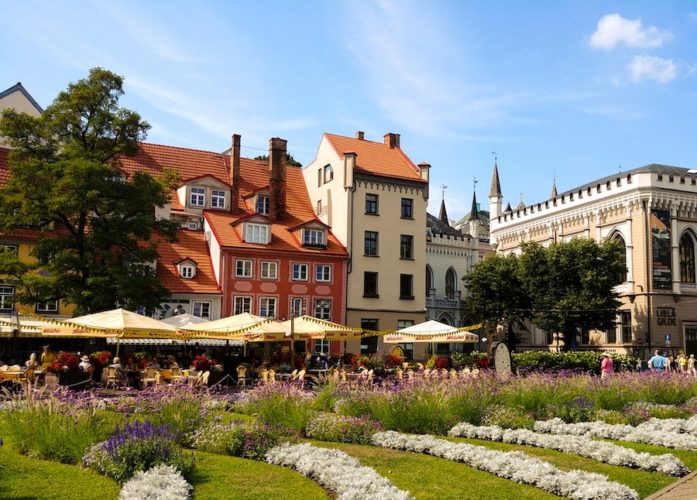 Civic garden near the centre of Riga in the sunshine