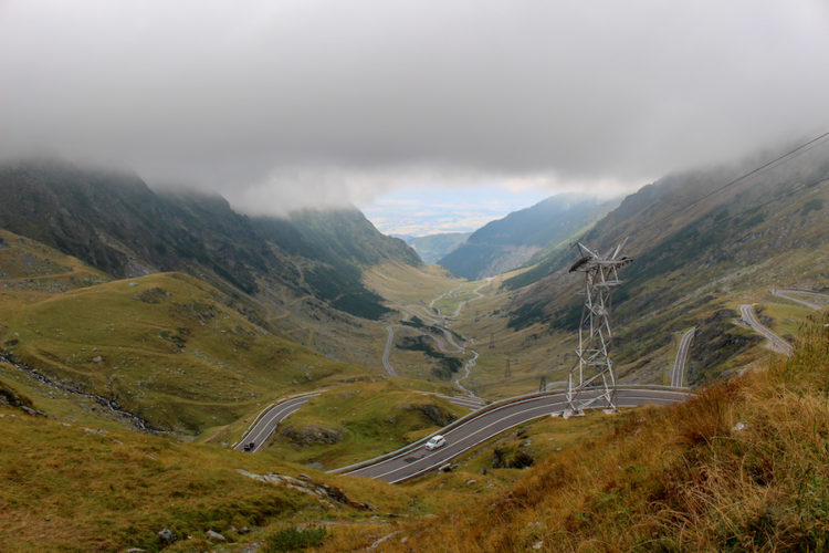 Transfagarasan road winding its way through the carpathian mountains in central Romania