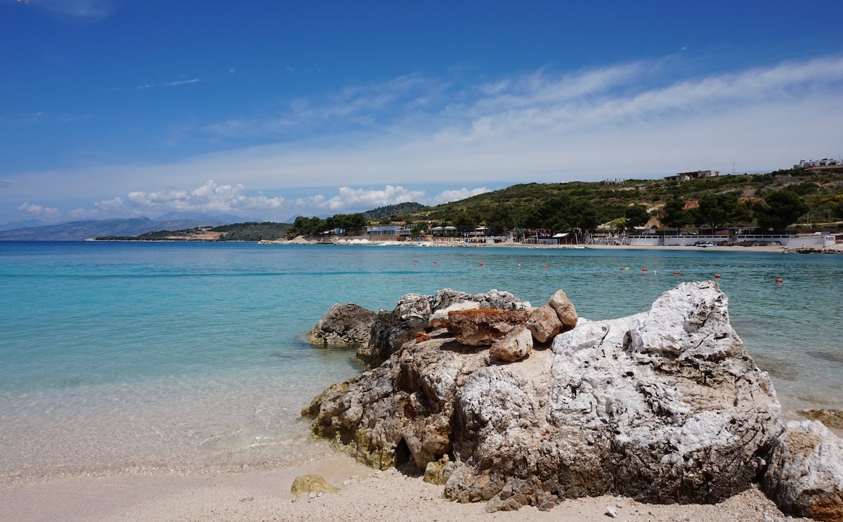 Ksamil beach and turquoise waters in Albania