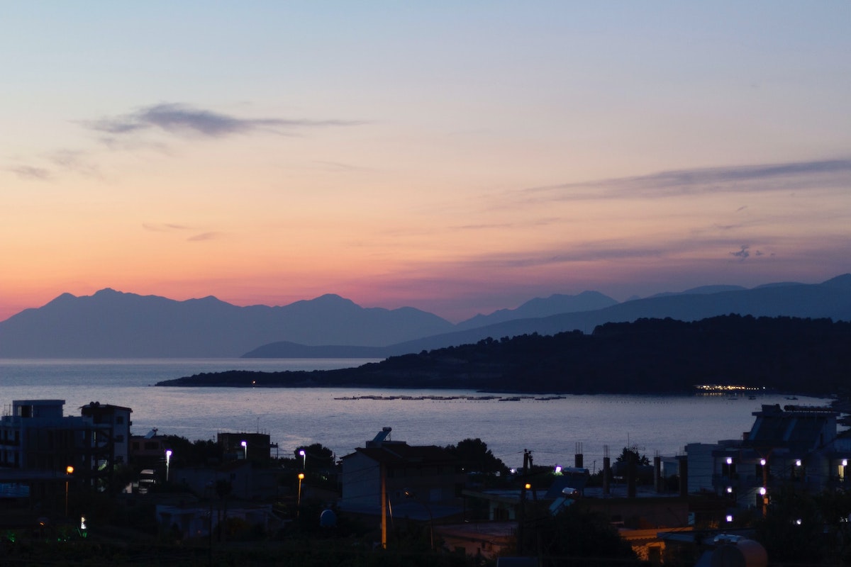 Sunset colours over Corfu seen from Ksamil