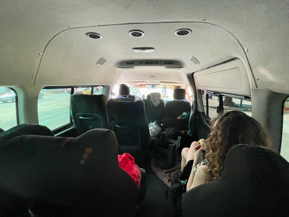 Interior of the shared shuttle minibus from Cozumel to Tulum