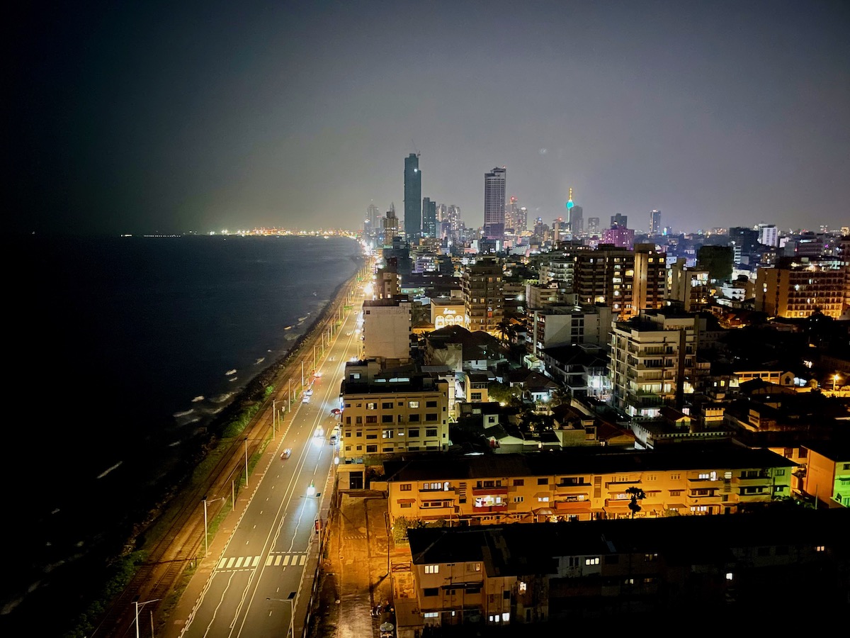 view of downtown colombo and the seafront towards the port from the rooftop cocktail bar ON14