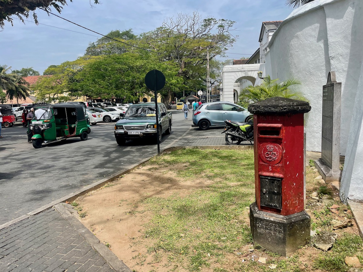 old red british empire post box in galle