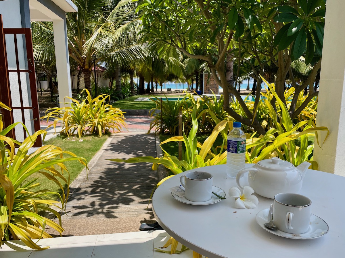 table-with-coffee-and-tea-outside-room-at-nn-beach-hotel
