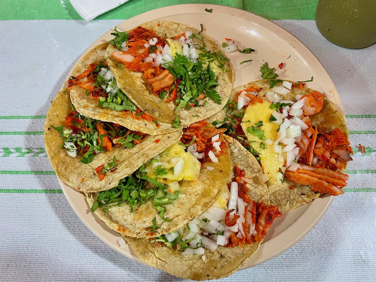 tacos al pastor from a vendor in mexico city