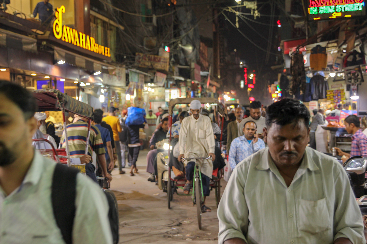 busy streets of delhi at night
