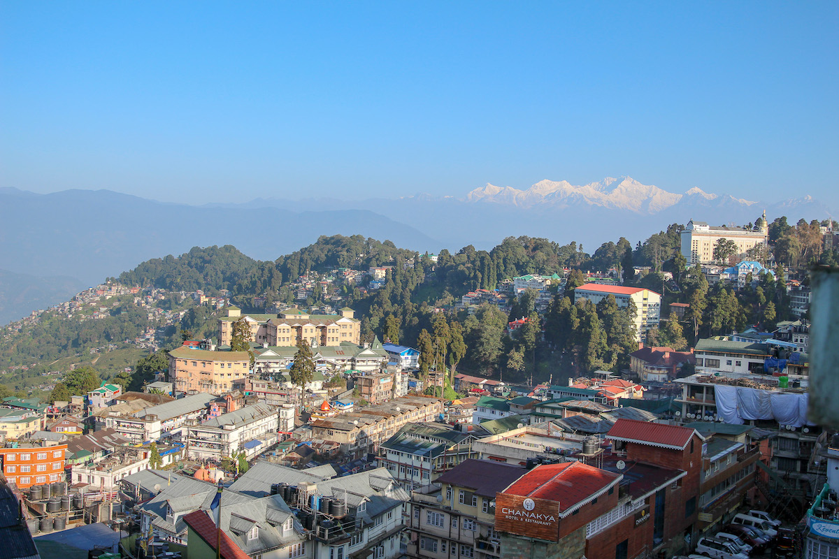view of darjeeling in northeast india with Kangchenjunga mountain in the background