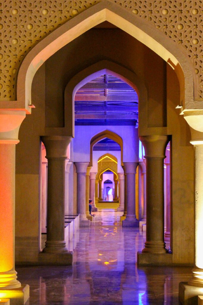 traditional arabian architecture illuminated at night in muscat oman