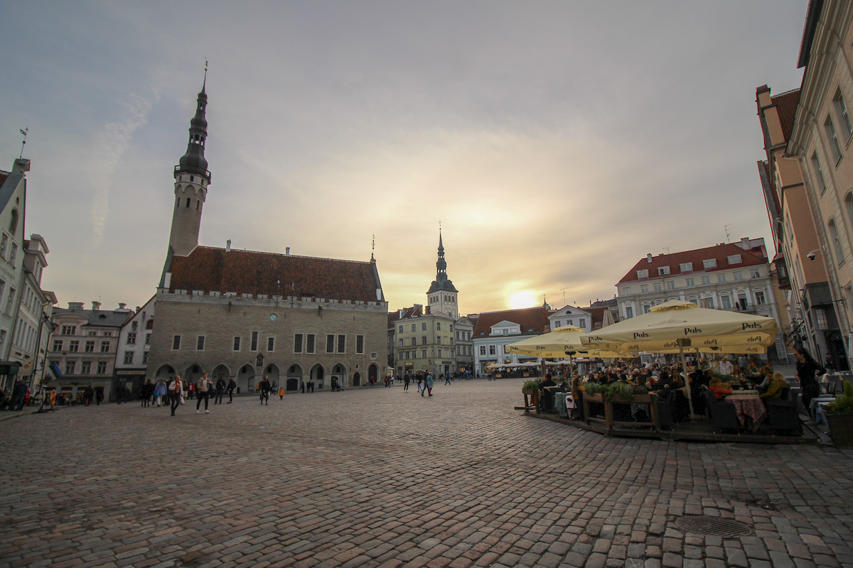 sunset from the central square in tallinn