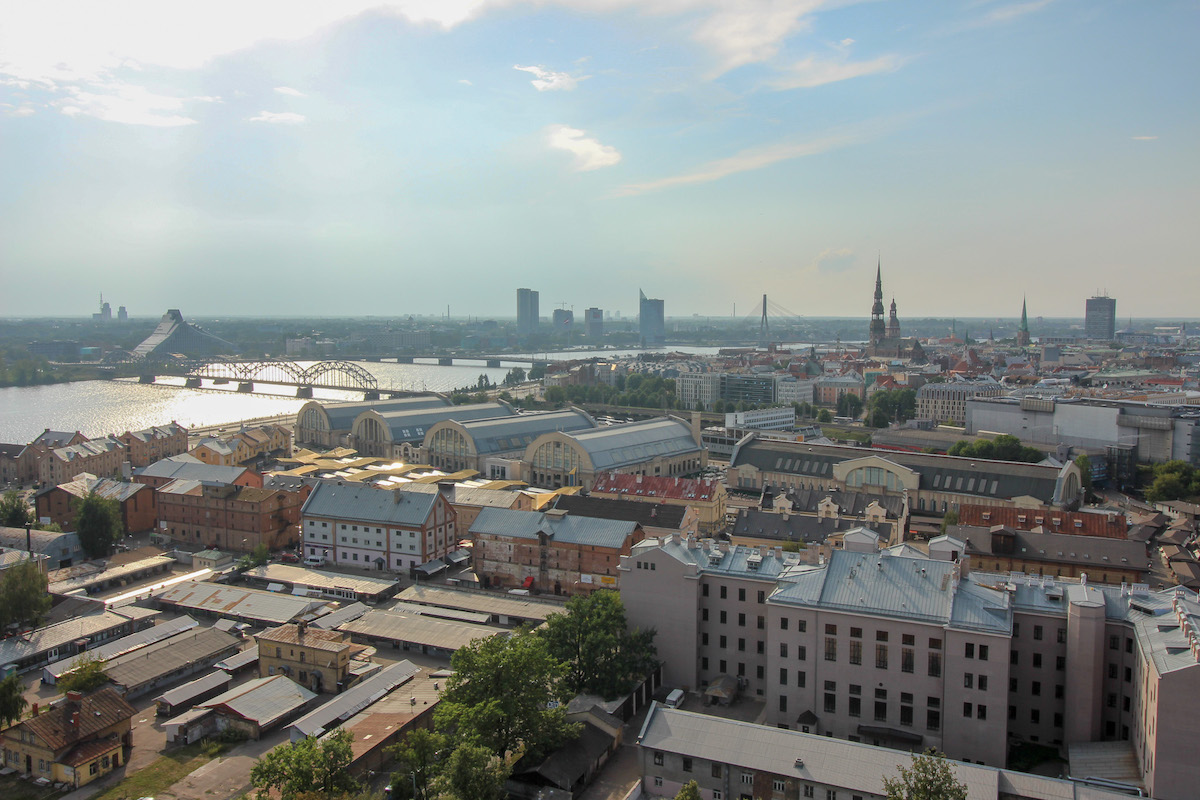 aerial view of riga from the panorama riga observation deck at the top of the Latvian Academy of Sciences building