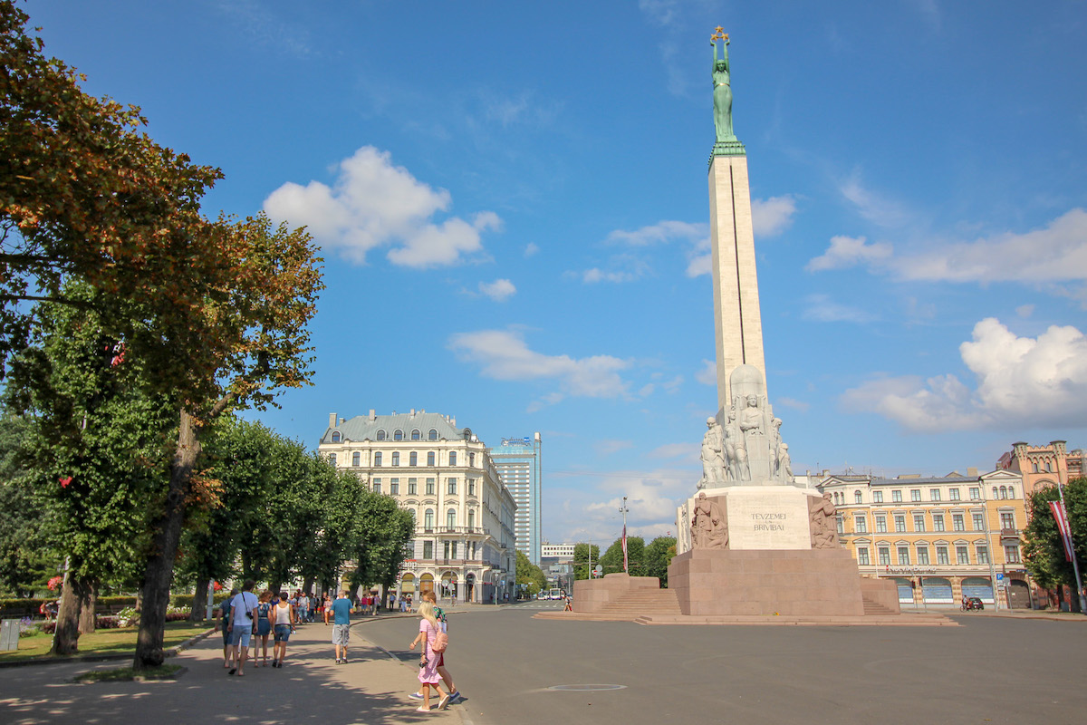 downtown riga and the freedom monument