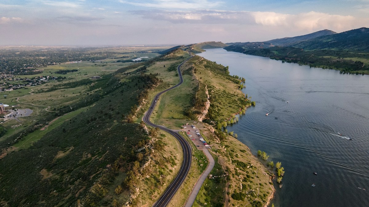 aerial view of the horsetooth river hiking here is one of the best things to do in fort collins colorado