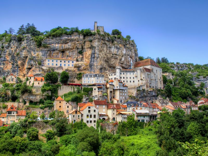 Rocamadour village built into the side of a cliff